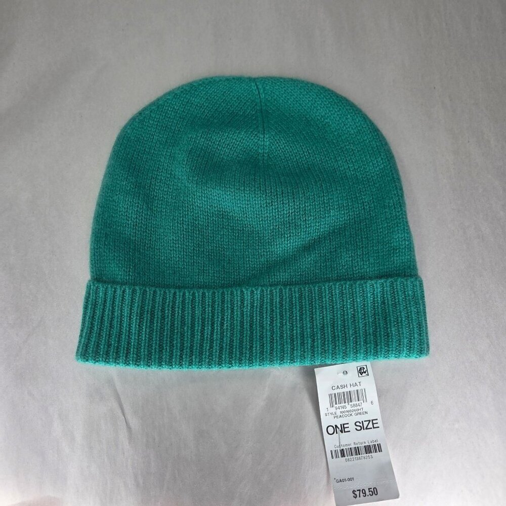 NWT Charter Club 100% Cashmere Cuffed Beanie - Peacock Green